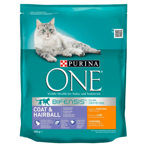 Purina ONE COAT&HAIRBALL kurczak ziarna 800g Purina ONE COAT&HAIRBALL kurczak ziarna 800g