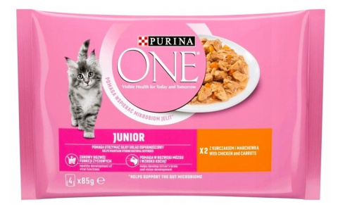 Karma PURINA ONE JUNIOR Kurczak z marchewką 4x 85g Karma PURINA ONE JUNIOR Kurczak z marchewką 4x 85g